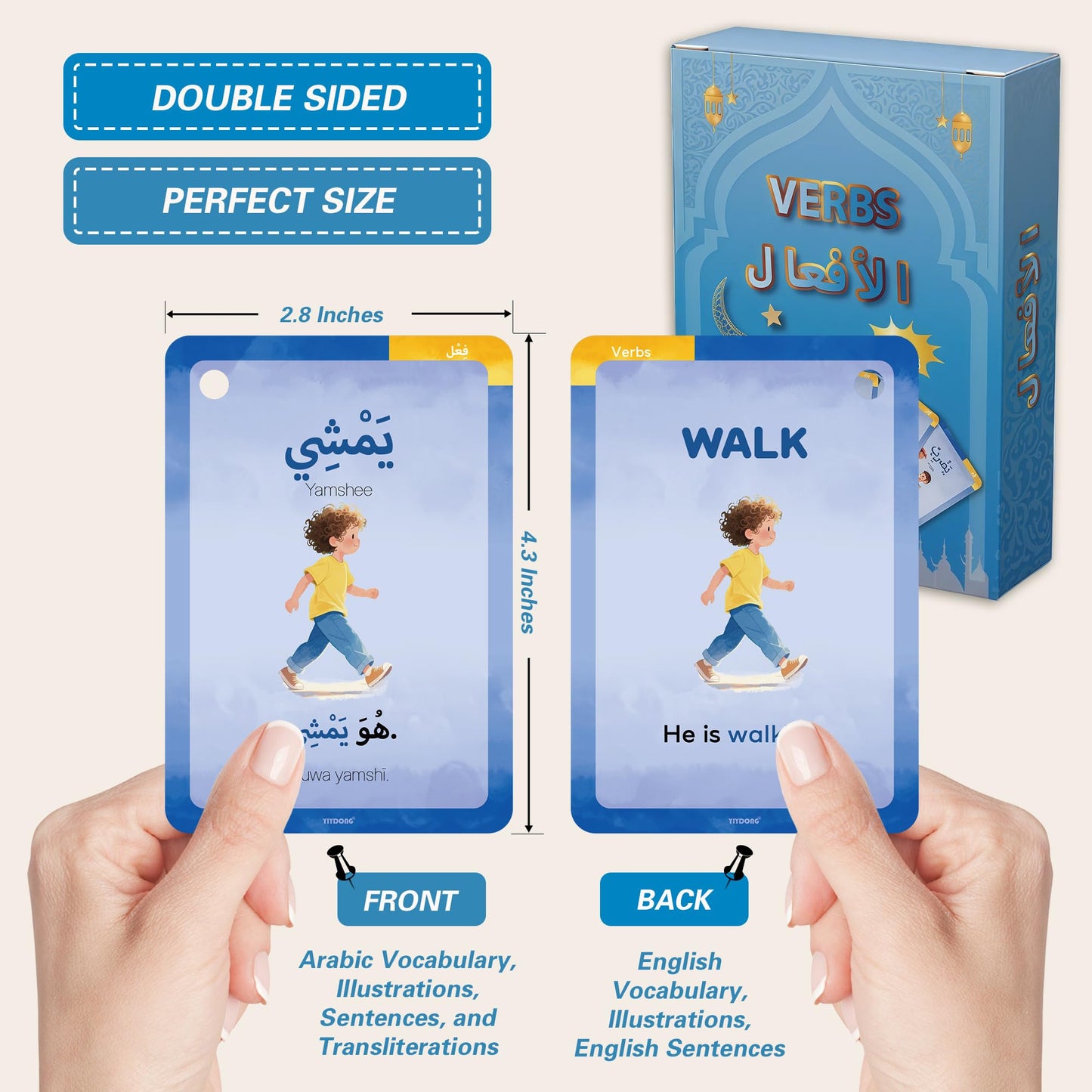 Arabic Flash Cards - Arabic Vocabulary Flash Cards for Beginners and Toddlers, Kids, Teens and Adults Include First Words, Nouns, Verbs