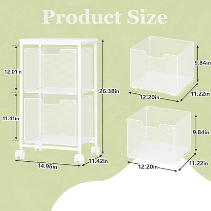 Rolling File Cart with 2 Storage Drawers,Under Desk Storage Cart,Hanging File Folder Organizer with Wheels, Filing Cabinet Mobile Printer Stand Utility Craft Cart for Home Office,White