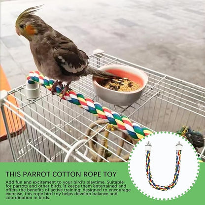 Bird Rope Perch - 40CM/15.7inch Colorful Perches Climbing Standing Bungee Rope Perches Chew Toys for Cockatiels Parrots