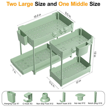 3 Pack Under Sink Organizers, 2-Tier Multi-Use Kitchen and Bathroom Organizers and Storage with Sliding Drawers，Bathroom Cabinet Organizer (Black, 12.8 Inch)