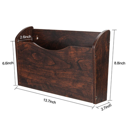 PAG Wall File Holder Wall Mounted Wood Hanging File Organizer for Office, 2 Pockets, Brown