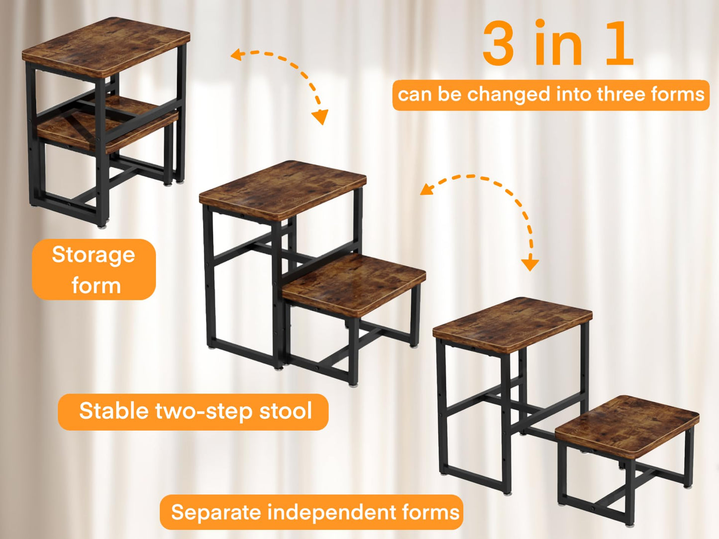 Toddler 2 Step Stool, Kids Wooden 2 Step Stools for Bathroom, Kitchen, Bedroom and Living Room, Heavy Duty Tall Stepping Stool for High Beds and Toilet up to 450-LBS