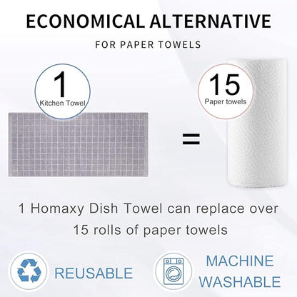 Homaxy 100% Cotton Terry Kitchen Towels, Checkered Designed, Soft and Super