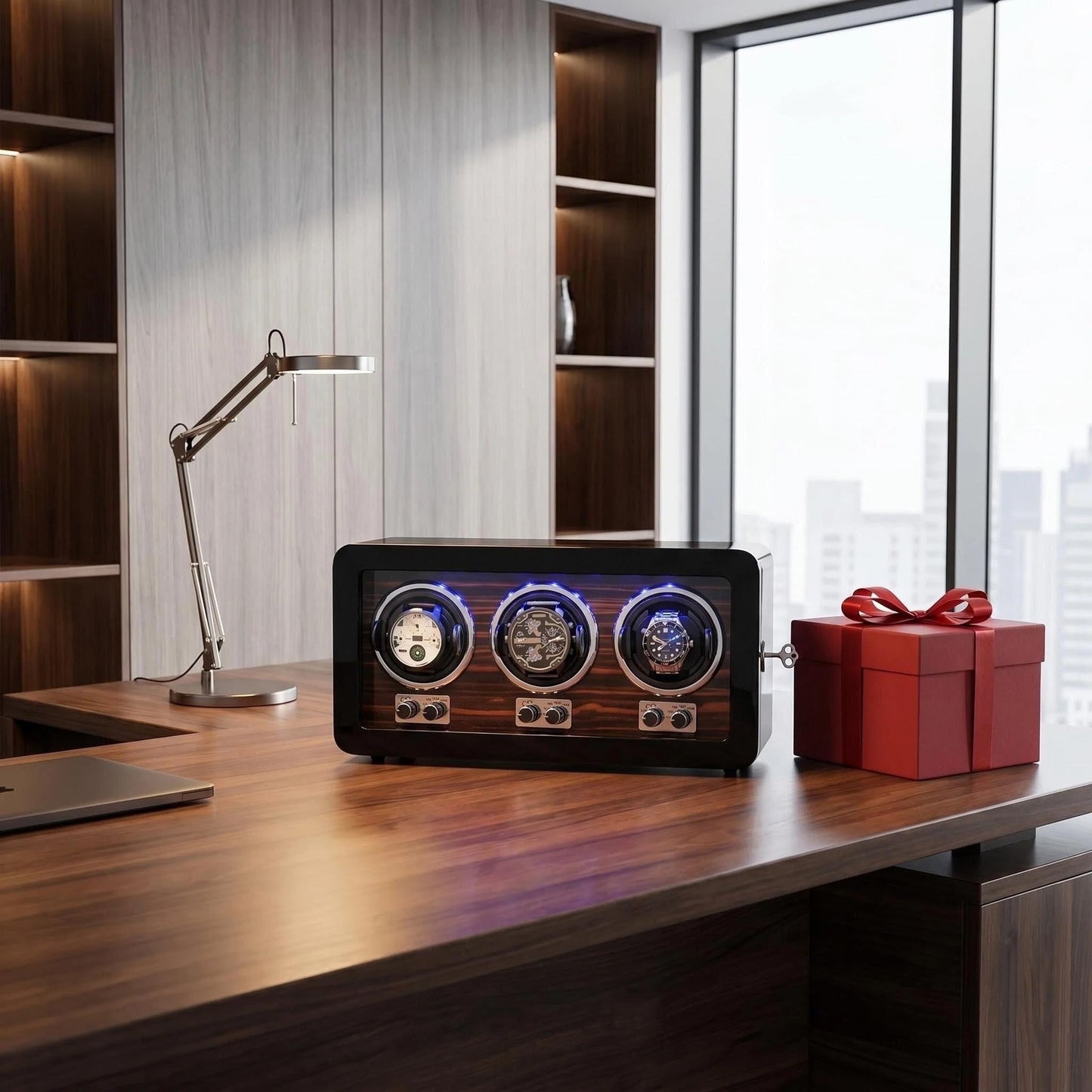 Oryx 3 Watch Winders for Automatic Watches Wooden Rotating Watch Box 15 Rotation Modes Setting Display Case with LED Light, AC or USB Powered Super Quiet Mabuchi Motor