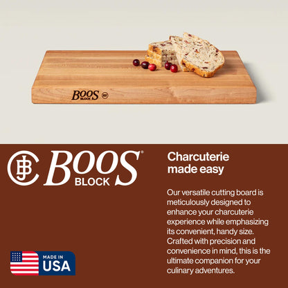 John Boos R-Board Series Rectangular Wooden Maple Cutting Board 18”x12” – 1.5” Thick, 10-lb Reversible Butcher Block with Edge-Grain & Finger Grips – Made in the USA