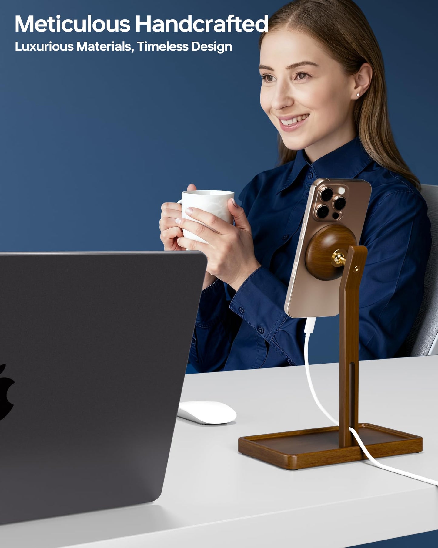 YEOUX Premium Magnetic Phone Holder for Desk | Solid Walnut Wood | 360° Free Adjustable | MagSafe Compatible, for iPhone 17 16 15 14, Stylish Desk Accessory