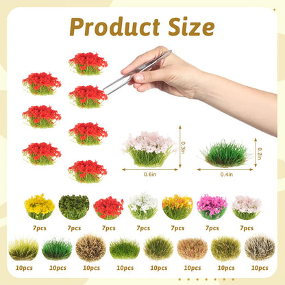 Draupnir 129 Pcs Static Grass Tuft Model Flower Vegetation Groups Self Adhesive Artificial Model Miniature Flowers Cluster for Train Landscape Terrain Railway Scenery Sand