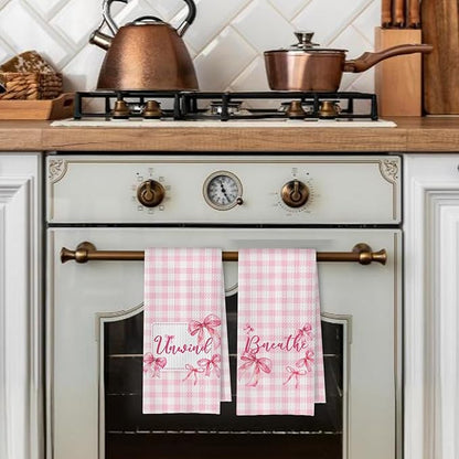 Coquette Pink Bow Checkered Decorative Towels