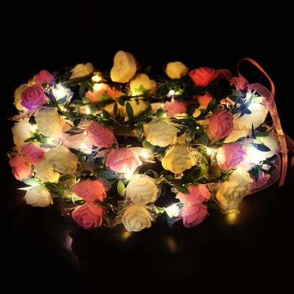 Novelty Place 4 Pack Light Up Flower Headband - LED Floral Head Crown for Wedding, Festival and Party - 4 Pieces