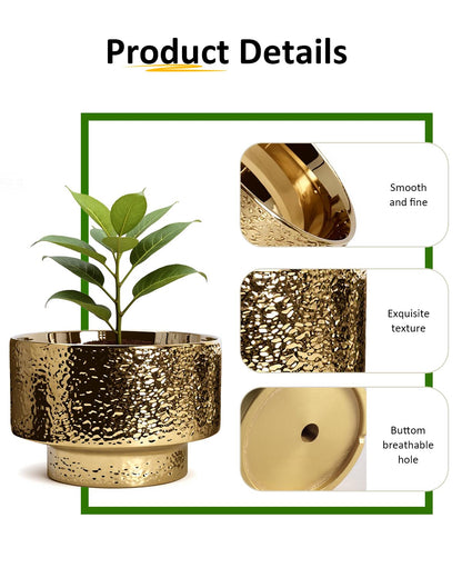 OXART Large Plant Pot, 12.2+10+7.7 inch Pots for Plants, Set of 3, Ceramic Planter with Drainage, Gold Indoor Flower Pots with Hole Mesh Pad, Gifts for Mom, Ideal for Home Office Decor, Overgild