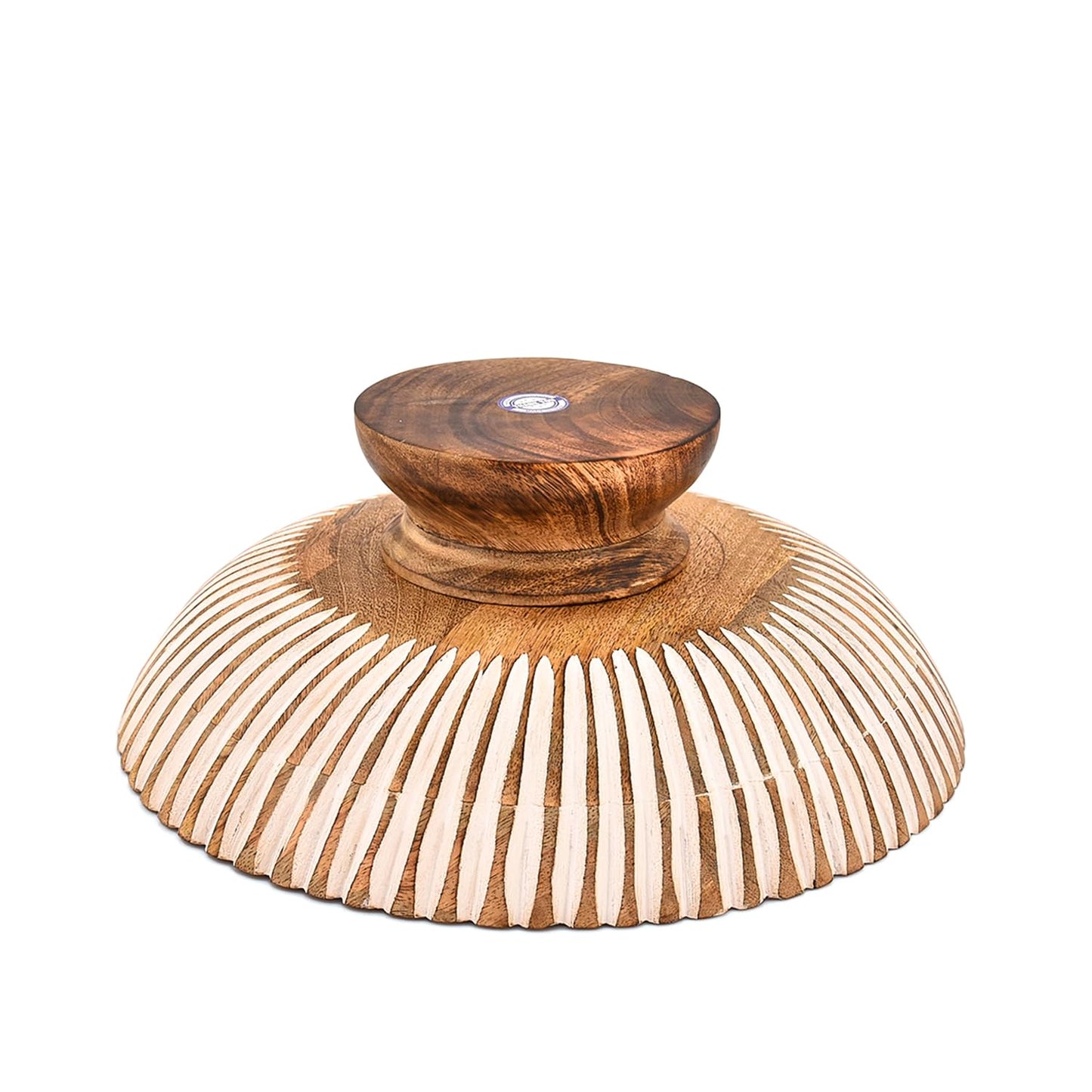 Mahasu Fruit Bowl Mango Wood Elevated Decorative Centerpiece | Natural Wooden Serving Dish for Kitchen Counter (12" x 12" x 4.75")