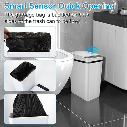 2 Pack Bathroom Trash can,Smart Touchless Trash Can,Automatic Motion Sensor Trash Bin with Lid,2.4 Gallon Garbage Can, Kitchen, Bathroom, Office, Bedroom Trash can (White+White)