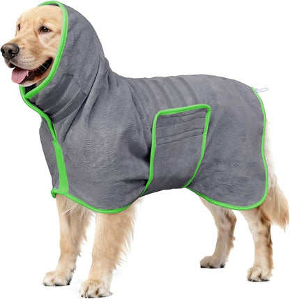 Soft Dog Bathrobe Fast Drying Dog Coat, Super Absorbent Dog Towels for After Bath, Microfiber Pet Robe Adjustable Collar & Belly Warm Keeping Dogs Coat for Pet Dogs & Cats (Grey, XX-Large)