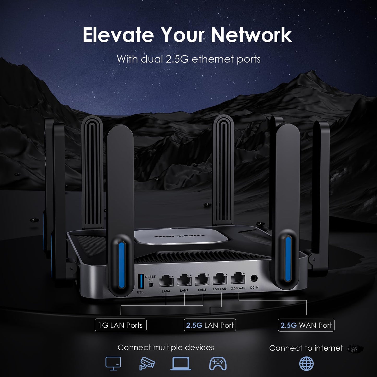 WAVLINK AX6000 WiFi 6 Router Dual Band, 2.5 Gbps WAN/LAN Port, Covers up to 2,150 Sq. ft and 256 Devices, 8x5dBi Antennas, AI QoE, WPA3 & VPN Security for Home/Office, MU-MIMO, Beamforming
