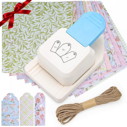 3 in 1 Craft Tag Punch, Windspeed 1.5/2/ 2.5 Inches Tag Shaped Paper Puncher Craft Tag Punch Gift Tag Paper Puncher with Rope/Scrapbooking Cards for DIY Arts Crafts