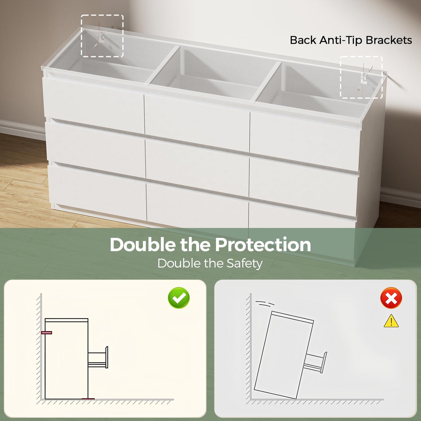Jocoevol Modern White 9 Drawer Dresser for Bedroom, Simply Chest of Drawers, Wood Storage Dresser with Deep Drawers for Living Room Hallway Entryway (White)