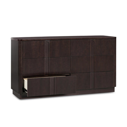 Teamson Home 55'' W Ample Storage 6-Drawer Dresser Push to Open Modern Scandinavian with Rounded Edges and Reeding Pattern Bedroom Furniture Clothing Chest in Warm Espresso Finish