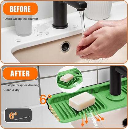 Green 24" Button Style Faucet Drip Catcher – Silicone Faucet Mat