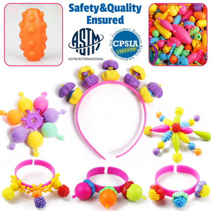 FUNZBO 520+ Snap Pop Beads - Jewelry Making Beads Charms Style Craft Kit, Arts and Crafts for Kids Ages 4-8, Toys for 3 4 5 6 7 Years Old Girls Birthday Gifts Ideas, Bracelet Necklace Ring for Girls