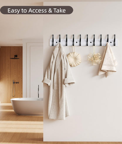 Optish 2 Pack Wooden Coat Rack Wall Mount, 16.1" Rustic Coat Hanger Hooks with 10 Double Hooks, Wall Coat Rack for Hat, Clothes, Bags, Jacket, Brown, White