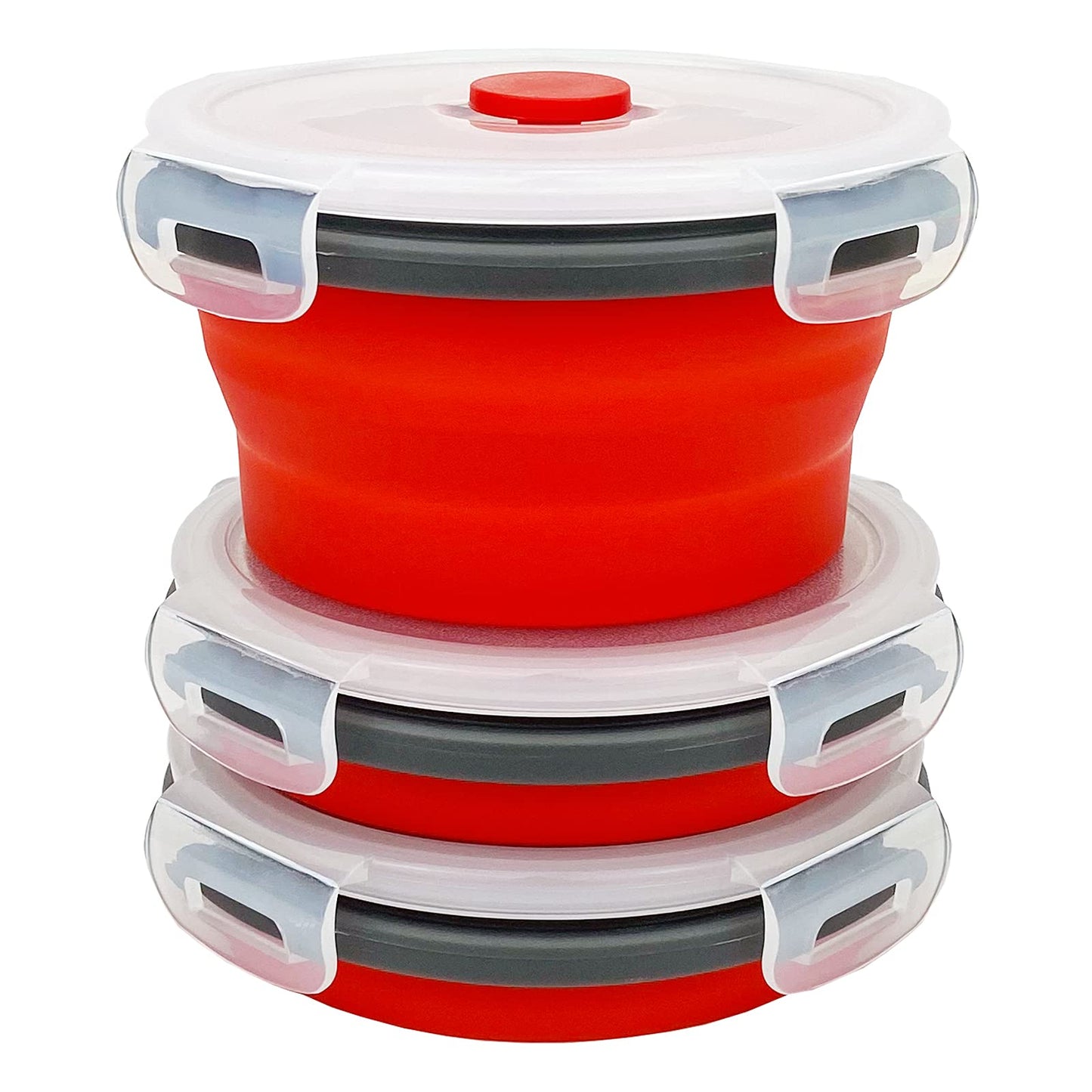 CCyanzi 3piece Round Collapsible Bowl with Lids, Silicone Food Storage Containers, Microwave & Freezer Safe, Space Saving for Kitchen Cabinet and Camping Backpack,(Pink)