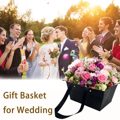 Baskets For Gifts Empty, 5 PCS Black Gift Bags With Handles DIY Kit, Gift Basket Empty To Fill Bulk For Party Favors Wedding Birthday Christmas Halloween Sympathy Thank You