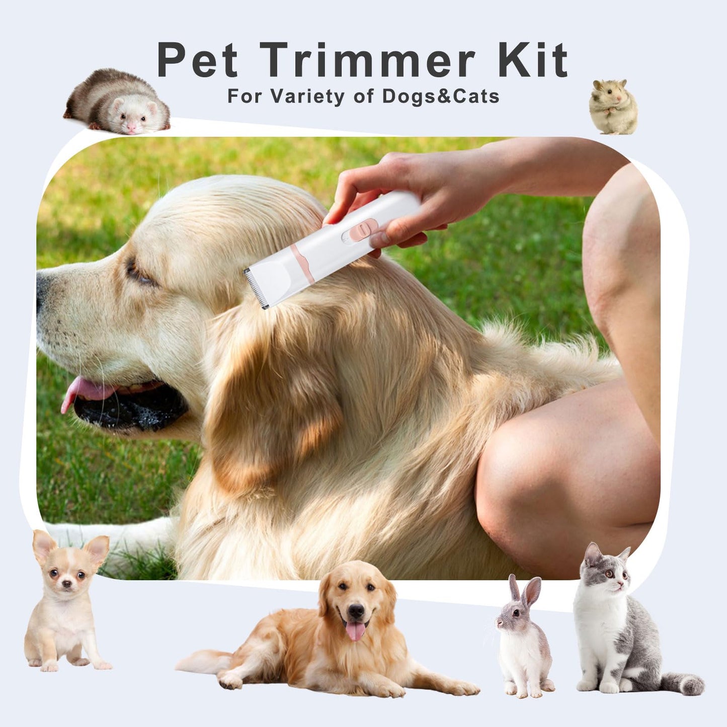 KIKETECH Quiet Dog Grooming Clippers - 4 in 1 Professional Dog Hair Clippers for Small Cats Dogs Pets, Rechargeable Cordless Pet Trimmer for Grooming, PinkRose