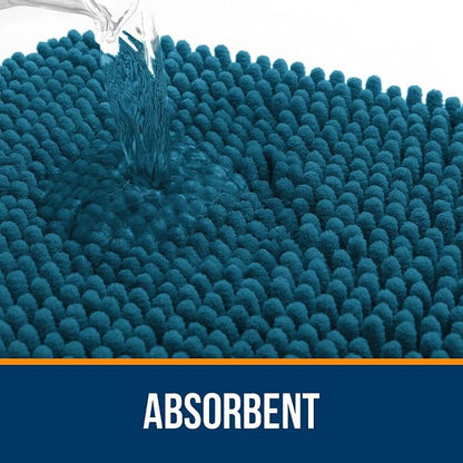 OLANLY Bathroom Runner Rugs 47x20, Soft Absorbent Chenille Bath Rugs, Rubber Backing Quick Dry, Machine Washable Long Bath Mats for Bathroom Floor, Tub and Shower, Home Decor Accessories, Peacock Blue