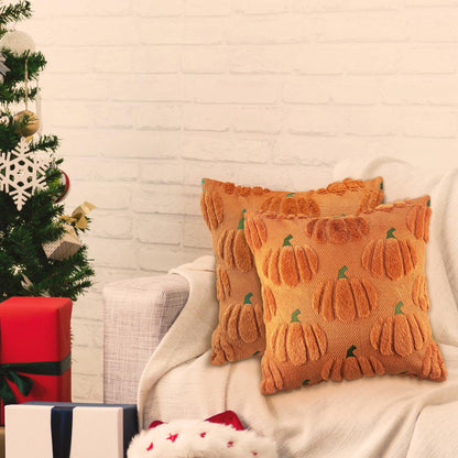 Bunliuys Fall Pumpkin Decorative Throw Pillow Covers 24x24 Set of 2 Pillow Covers, Faux Fur Square Pillow Cover Fluffy Plush Accent Throw Pillow Case, Throw Pillow Cover Cushion Cover for Autumn