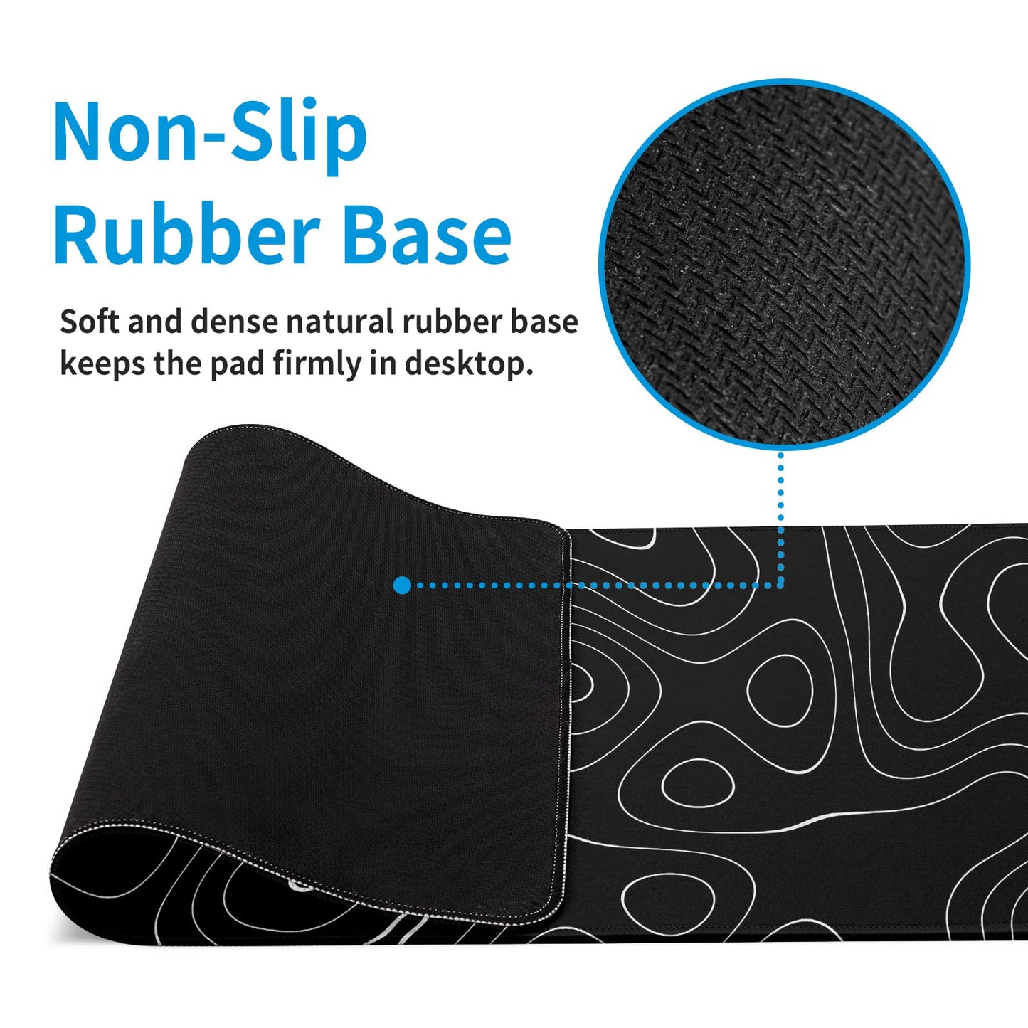 Llzdeuan Large Topographic Map Gaming Mouse Pad for Desk Black Desk Pad with Non-Slip Rubber Base Stitched Edge Desk Organizers and Accessories Desk Decor