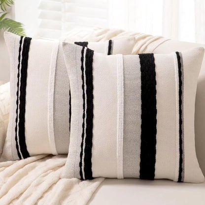 Boho Throw Pillow Covers 18x18 Set of 2 Farmhouse Decorative Cushion Case Striped Square Pillows Cover Chenille Pillow Cases Accent Neutral Pillowcase for Sofa Couch Bed,Sky Blue