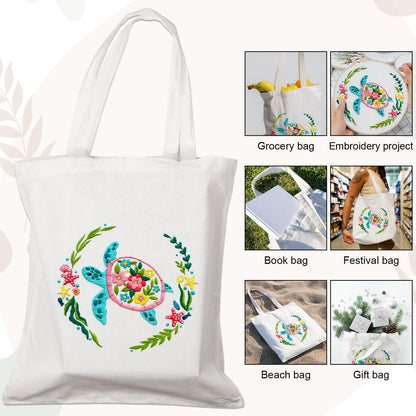 Nuberlic Canvas Tote Bag Embroidery Kit for Beginners Adults -Cross Stitch Kits Needlepoint with Sea Turtles Pattern Bag Reusable Eco-Friendly Shopping Bag