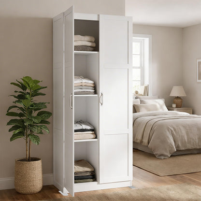 DUMOS Tall Storage Cabinet with Doors & Shelves, Large Capacity Organizer, Wooden Bedroom Storage Unit Suitable for Dining Room, Office and Study Rooms, White