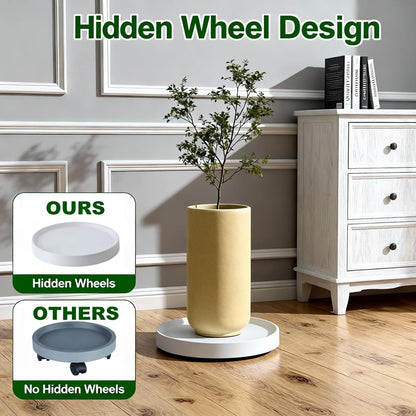 KangTeer 12.4inch Plant Caddy with Hidden Wheels 2Pack White Round Rolling Plant Stands ,Mobile Tray Trolley for Large Flower Pots, Air Purifiers & Ceramic Sculptures (12.4inch)