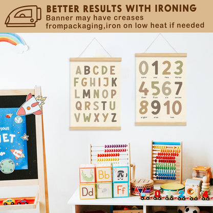 Lacama Boho ABC Alphabet Wall Chart for Toddlers | ABCs & 123s Kids Learning Educational Gift for Toddler, Neutral Wall Decorations for Pre-School Classroom Nursery Homeschool Poster Hanger
