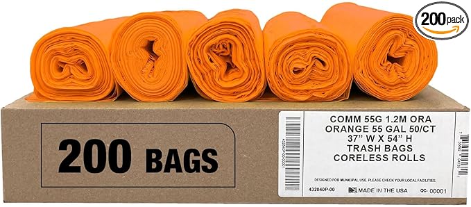 Ultrasac Heavy Duty 55 Gallon Orange Trash Bags