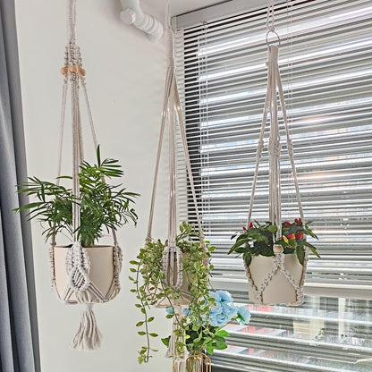 TENEWEE 3 Pack Macrame Plant Hangers Handmade Woven Boho Hanging Planters for Indoor Plants Window Balcony Home Decor