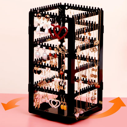 24Aug 360° Rotating Jewelry Organizer Stand with 5 Layers,Acrylic Earring Holder Organizer Stand,212 Holes and 212 Grooves for Studs,Dangly Earrings,Chains,Bracelets,Necklace