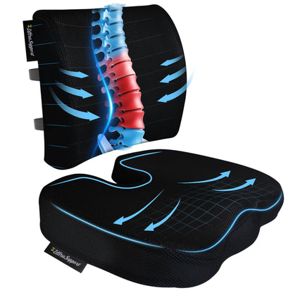 assountgh Seat Cushion &Office Chair Cushion,Lumbar Support Pillow for Office Chair,Ergonomic Memory Foam Non-Slip Office Chair Cushion,Back Support Cushions for Tailbone&Sciatica Pain Relief Black