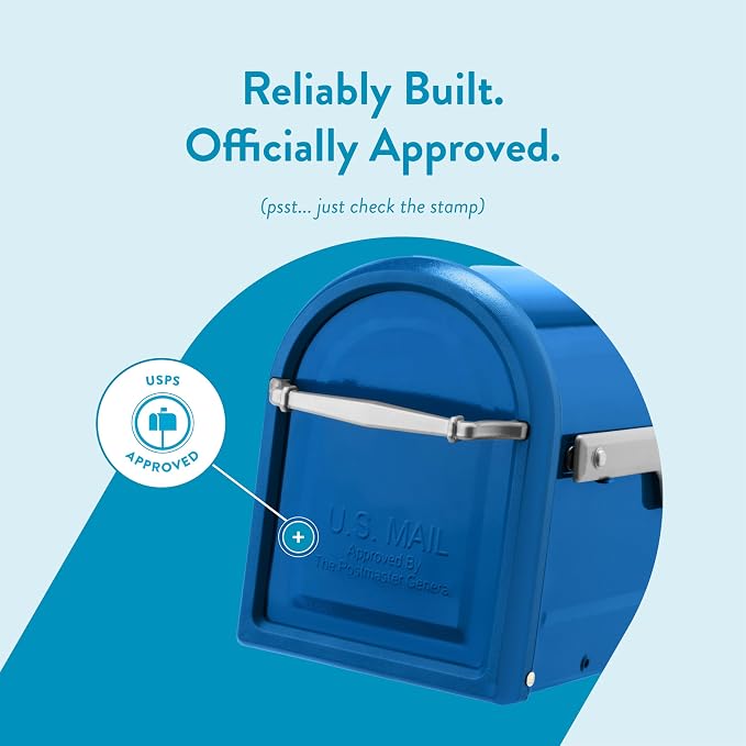 Architectural Mailboxes Chadwick Post Mount Mailbox, Blue, Medium | Galvanized steel build for outside with weather-resistant build and rust-resistant powder-coat finish. USPS approved.