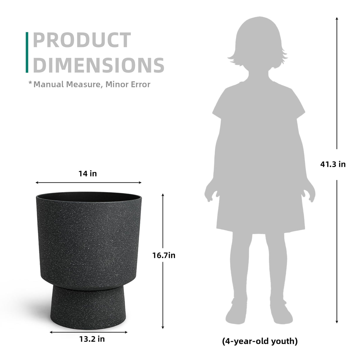 Autodaya 16.8" Modern Pedestal Planters Set of 2, Large Plastic Flower Pots with Terrazzo Finish, Drainage Hole & Weather Resistance for Indoor/Outdoor Garden Patio Balcony Decor