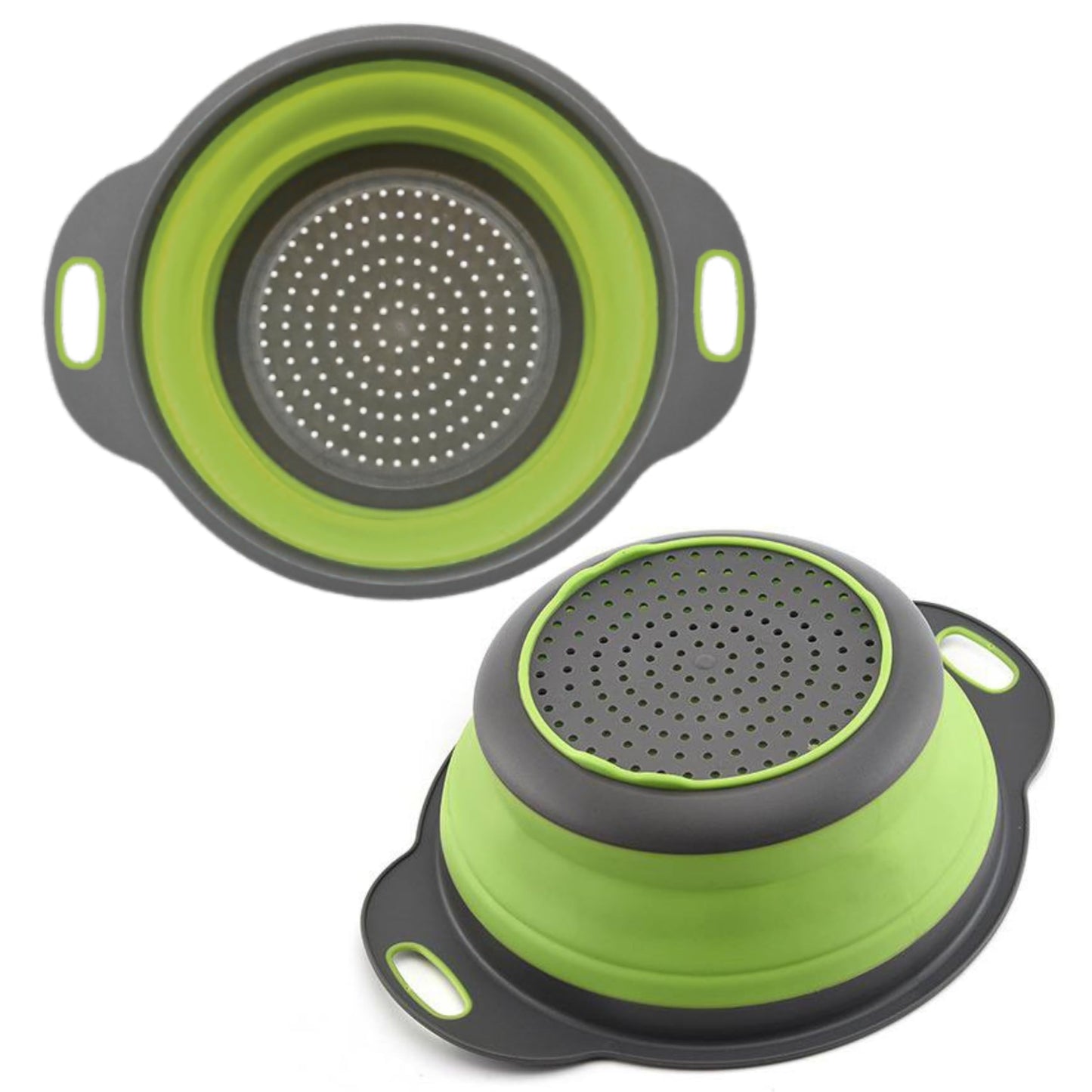 Small Collapsible Colander with Plastic Handles Round Silicone Kitchen Strainers Foldable Kitchen Strainer Perfect for Draining Pasta Vegetable and Fruit Green
