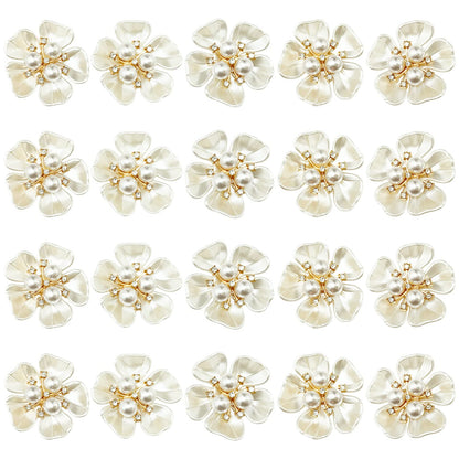 BETITETO 20Pcs Pearl Rhinestone Embellishments Flower Flatback Buttons Rhinestone Charms for Shoe Decoration Jewelry Making Clothes Brooch Wristband and Wedding Bouquet DIY