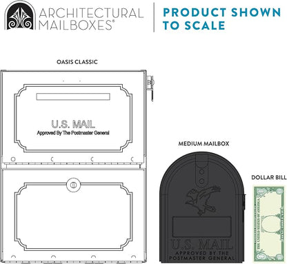Architectural Mailboxes Oasis Classic Large High Security Parcel Mailbox, White | Galvanized steel build with a secure steel cam lock, magnetic door closure, and hopper delivery door. USPS approved.