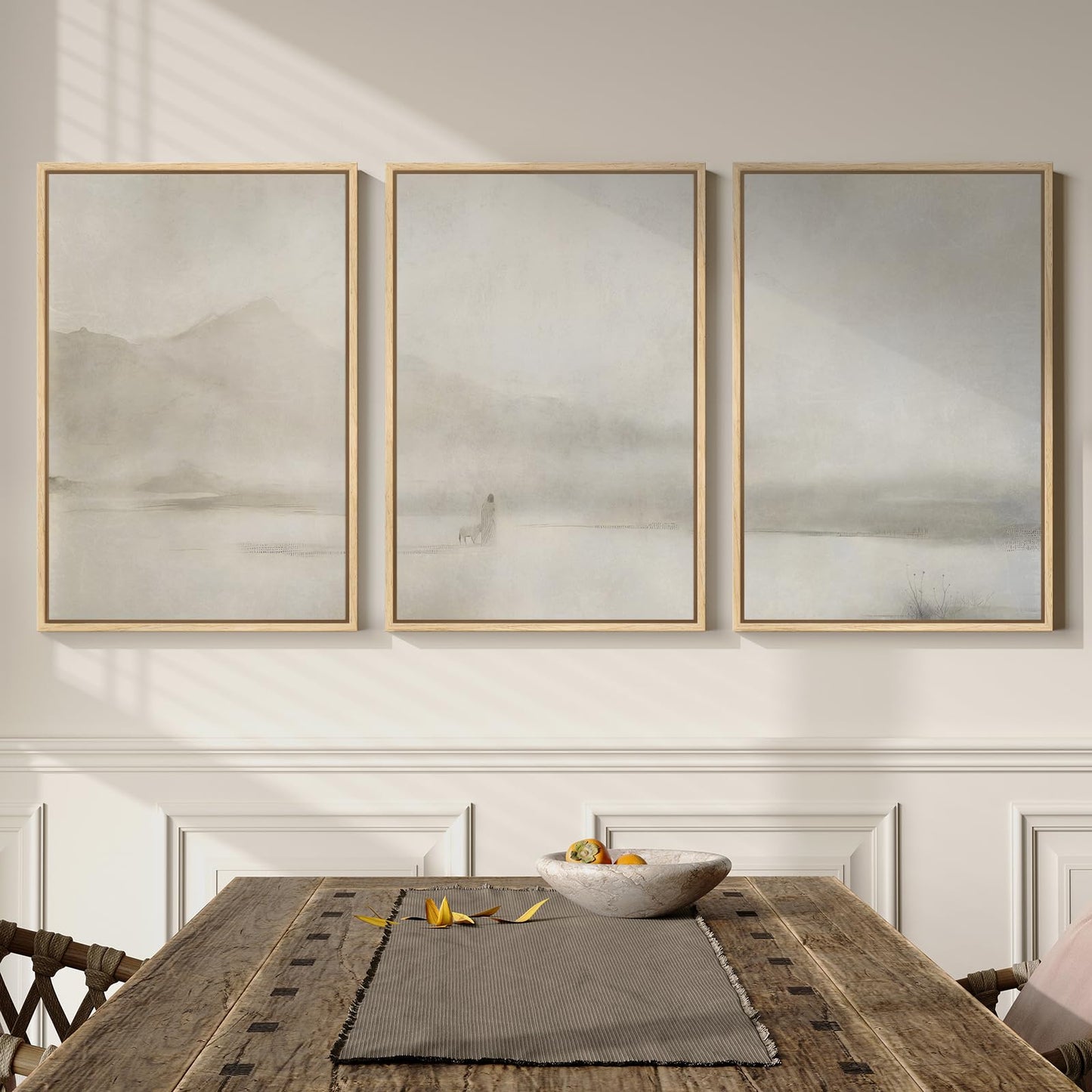Framed Christian Wall Art Set of 3, Jesus Leaves the 99 Sheep Framed Canvas Prints, Neutral Beige Minimalist Scripture Artwork for Living Room Bedroom Prayer Room Office, 16x24 Inch