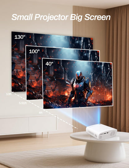 Mini Projector Wired with Bluetooth Audio, Native 720P Supports 4K, Electric Focus & Keystone, Dust-Proof Low Noise, HDMI/USB for Laptop/PC/Stick, for Home Office Classroom Meeting Outdoor Movie