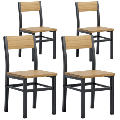 MECHYIN Dining Chairs Set of 4, Rustic Wood Dining Room Chairs with Thickened and Strengthened Metal Steel Frame & Slat Back, Modern Farmhouse Chair for Kitchen, Dining Room (4, Natural Wood)