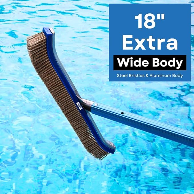 Aquatix Pro Pool Brush Head, Stainless Steel Bristles, Reinforced Aluminum Back