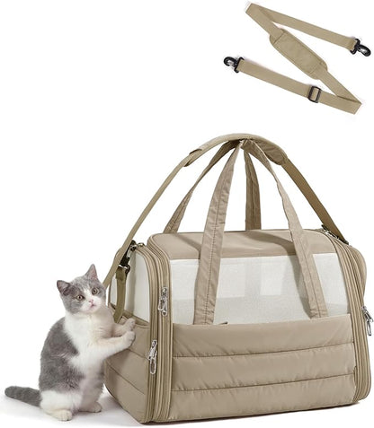 BAGSMART Cat Carrier: Soft-Sided Pet Carrier for Small Medium Cats Dogs Puppy Quilted Collapsible Puffy Travel Bag Up to 25 Lbs Brown
