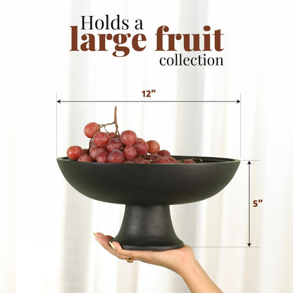 Folkulture Wooden Fruit Bowl for Kitchen Counter | 12" Large Premium Eco Friendly Banana Fruit Basket for Kitchen | Black Fruit Bowl, Decorative Bowl for Table Decor, Centerpiece for Dining Table